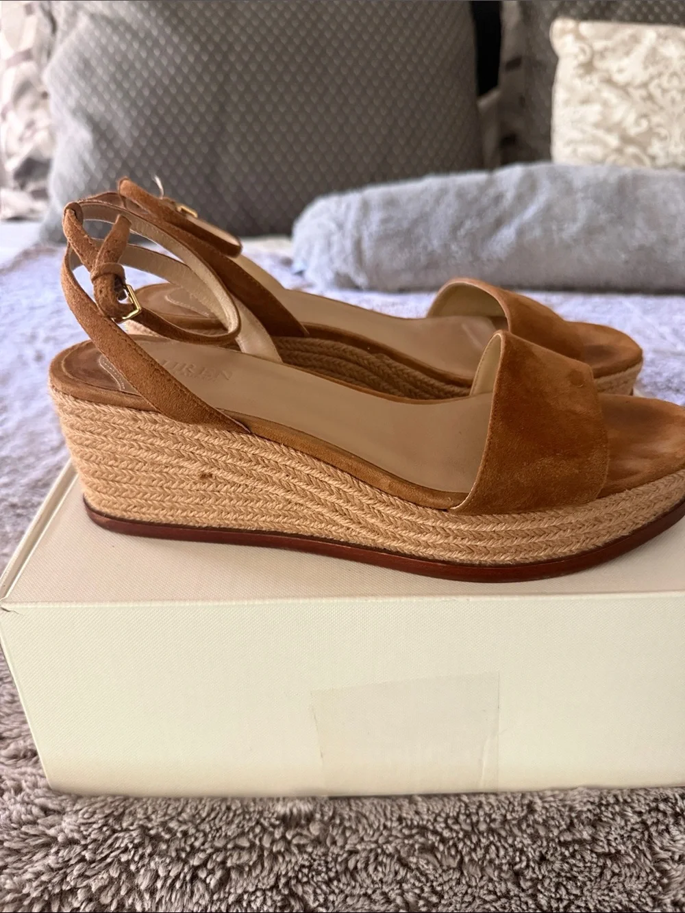 Lauren Ralph Lauren Leona Espadrille Wedge Sandals Brown Suede Size 8.5B